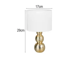 LED Tischlampe mit Keramikfuß Gold & Stoffschirm Weiß, Höhe 29cm