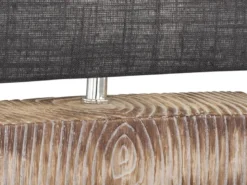 LED Tischlampe mit Keramikfuß Holzoptik & Leinenschirm Grau, Höhe 30cm