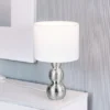 LED Tischlampe mit Keramikfuß Silber & Stoffschirm Weiß, Höhe 29cm