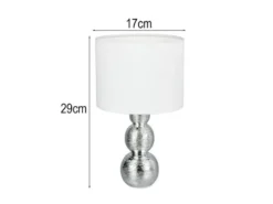 LED Tischlampe mit Keramikfuß Silber & Stoffschirm Weiß, Höhe 29cm