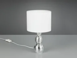 LED Tischlampe mit Keramikfuß Silber & Stoffschirm Weiß, Höhe 29cm
