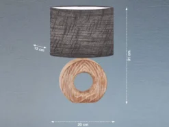 LED Tischlampe mit Keramikfuß Holzoptik & Leinenschirm Grau, Höhe 31cm