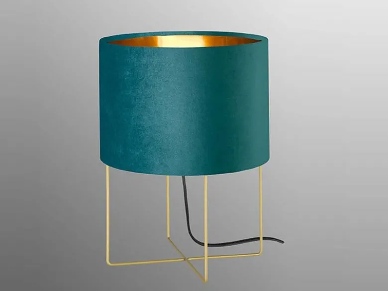 LED Tischlampe mit Lampenschirm Samt Türkis - innen Gold, Höhe 32cm