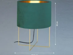 LED Tischlampe mit Lampenschirm Samt Türkis - innen Gold, Höhe 32cm