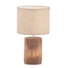 LED Tischlampe mit Leinenschirm Beige & Betonfuß Holzoptik, Höhe 43cm