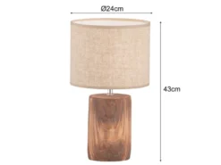 LED Tischlampe mit Leinenschirm Beige & Betonfuß Holzoptik, Höhe 43cm