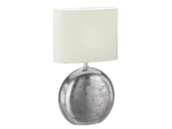 LED Tischlampe mit Metallfuß Silber Antik & Leinenschirm Beige, Höhe 51cm