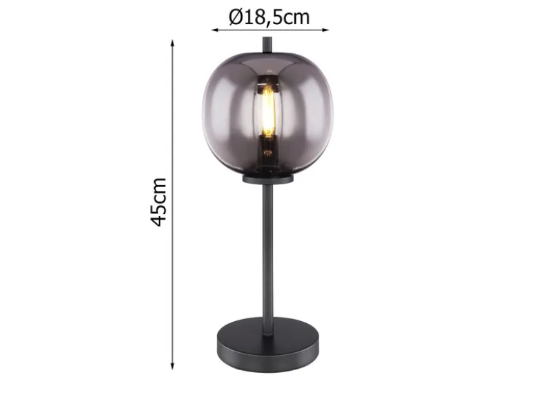 LED Tischlampe mit Rauchglas Lampenschirm Metall Schwarz, Höhe 45cm