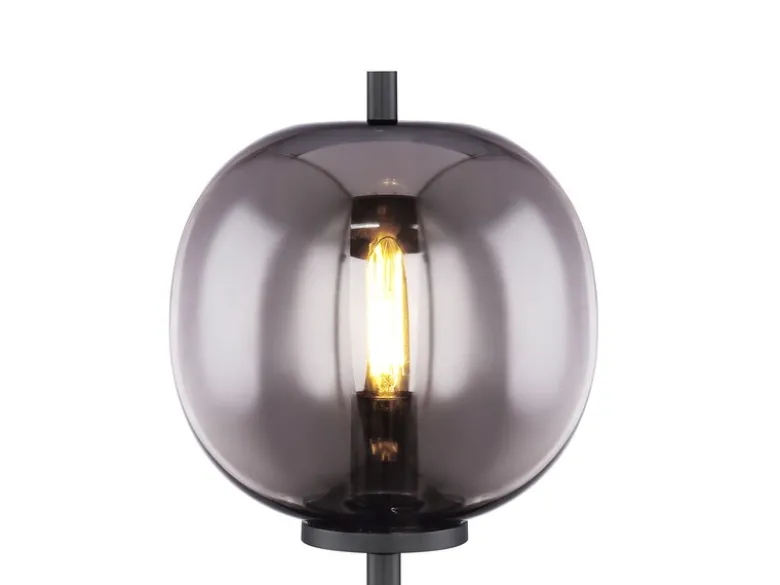 LED Tischlampe mit Rauchglas Lampenschirm Metall Schwarz, Höhe 45cm