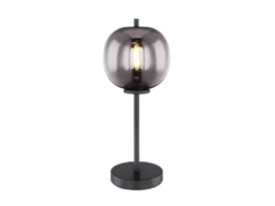 LED Tischlampe mit Rauchglas Lampenschirm Metall Schwarz, Höhe 45cm