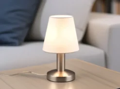 LED Tischlampe mit Stoff Lampenschirm Weiß & Touchfunktion dimmbar, Höhe 24cm