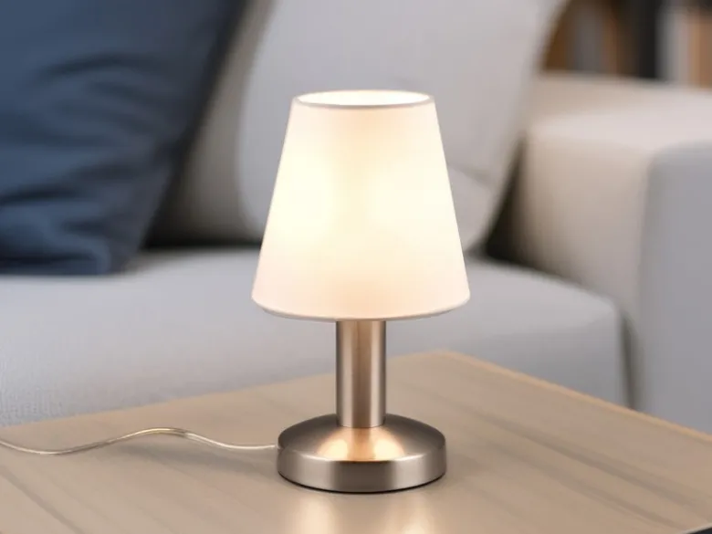 LED Tischlampe mit Stoff Lampenschirm Weiß & Touchfunktion dimmbar, Höhe 24cm