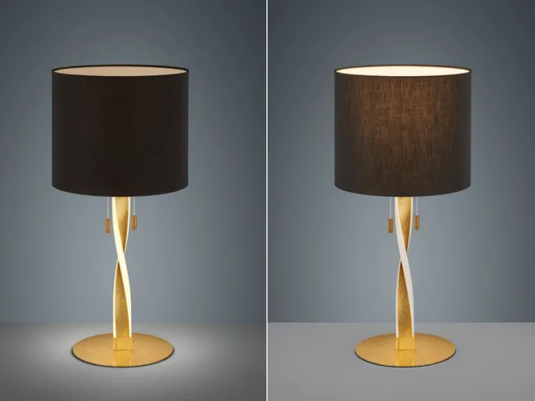 LED Tischlampe mit Stoffschirm Schwarz und beleuchtetem Gestell, Höhe 62cm
