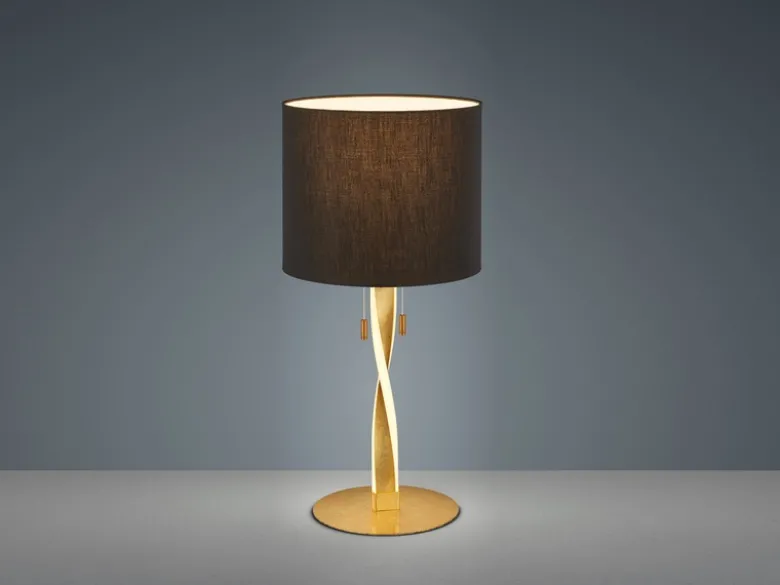 LED Tischlampe mit Stoffschirm Schwarz und beleuchtetem Gestell, Höhe 62cm