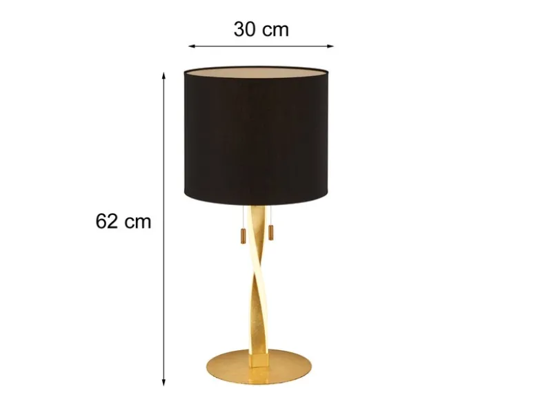 LED Tischlampe mit Stoffschirm Schwarz und beleuchtetem Gestell, Höhe 62cm