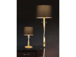 LED Tischlampe mit Stoffschirm Schwarz und beleuchtetem Gestell, Höhe 62cm