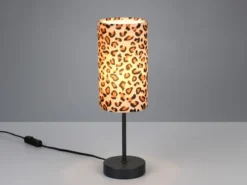 LED Tischlampe mit Stoffschirm Leopardenmuster, Höhe 36,5cm