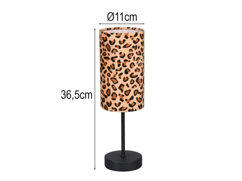 LED Tischlampe mit Stoffschirm Leopardenmuster, Höhe 36,5cm