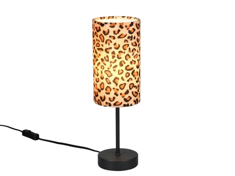 LED Tischlampe mit Stoffschirm Leopardenmuster, Höhe 36,5cm