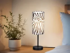 LED Tischlampe mit Stoffschirm Zebramuster, Höhe 36,5cm