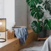 LED Tischlampe Schwarz mit Geflecht in Rattan Optik, Höhe 56cm