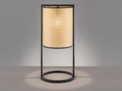 LED Tischlampe Schwarz mit Geflecht in Rattan Optik, Höhe 56cm