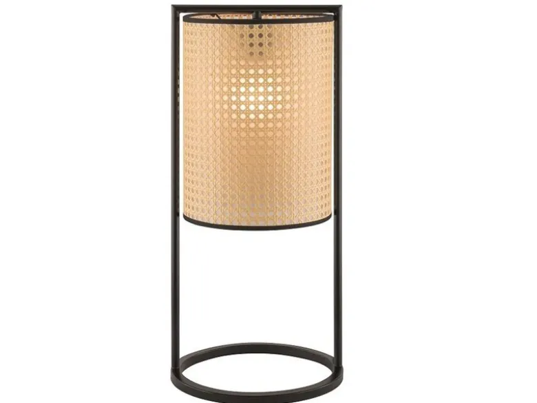 LED Tischlampe Schwarz mit Geflecht in Rattan Optik, Höhe 56cm