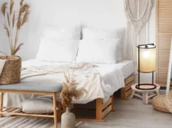 LED Tischlampe Schwarz mit Geflecht in Rattan Optik, Höhe 56cm