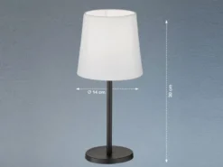 LED Tischlampe Schwarz mit Lampenschirm Stoff Weiß, Höhe 30cm