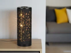 LED Tischlampe TACO mit Starlight Effekt, Stoff Schwarz Gold, Höhe 34cm