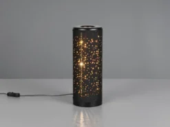 LED Tischlampe TACO mit Starlight Effekt, Stoff Schwarz Gold, Höhe 34cm
