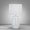 LED Tischlampe Weiß mit Keramikfuß & Stoffschirm, Höhe 36,5cm