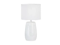 LED Tischlampe Weiß mit Keramikfuß & Stoffschirm, Höhe 36,5cm