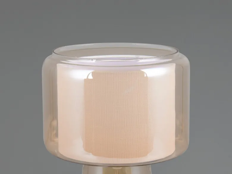 LED Tischleuchte aus Glas Bernsteinfarben mit Stoffschirm innen, Höhe 29cm