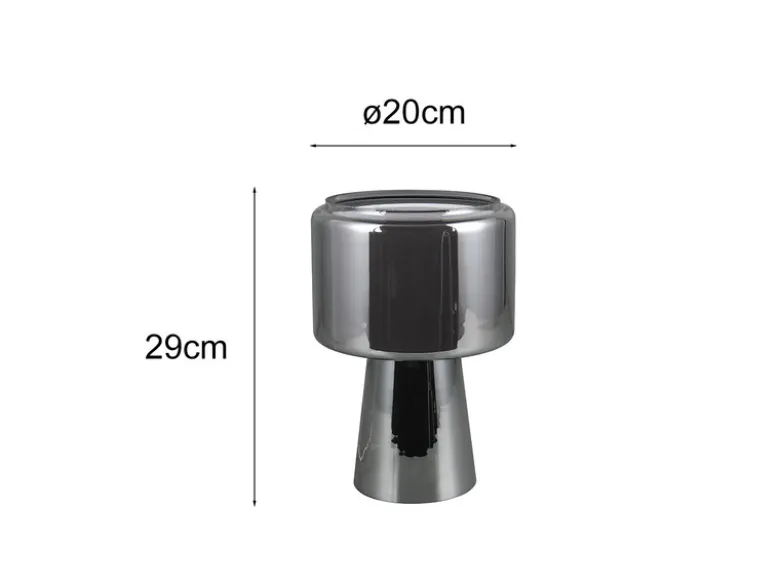 LED Tischleuchte aus Glas Silber Chrom mit Stoffschirm innen, Höhe 29cm