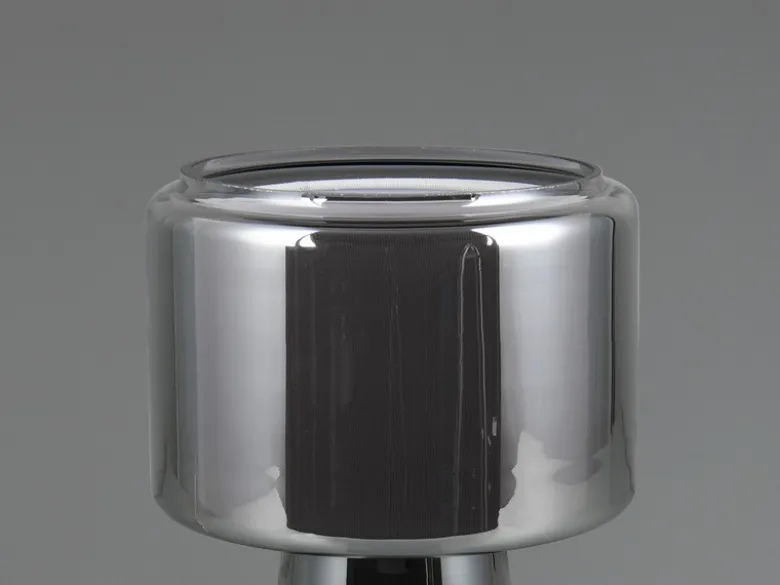 LED Tischleuchte aus Glas Silber Chrom mit Stoffschirm innen, Höhe 29cm