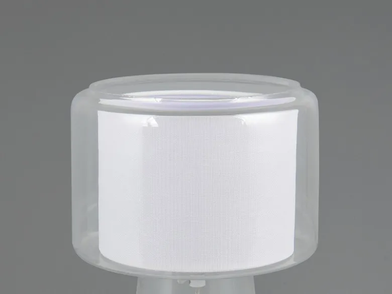 LED Tischleuchte aus Glas Transparent mit Stoffschirm innen, Höhe 29cm