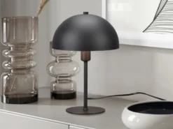 LED Tischleuchte aus Metall Schwarz, Lampenschirm innen Gold, Höhe 30cm