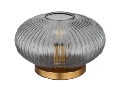 LED Tischleuchte aus Rauchglas Rillenglas Messing, Höhe 20cm