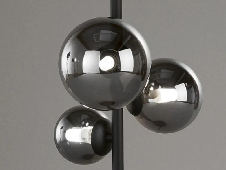 LED Tischleuchte BALA Schwarz mit 3 Rauchglas Kugeln, Höhe 48cm