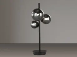 LED Tischleuchte BALA Schwarz mit 3 Rauchglas Kugeln, Höhe 48cm