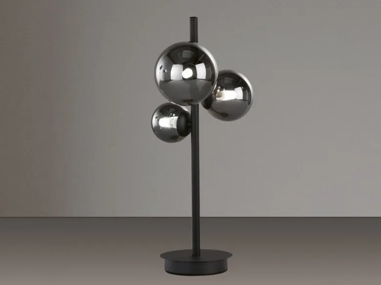 LED Tischleuchte BALA Schwarz mit 3 Rauchglas Kugeln, Höhe 48cm