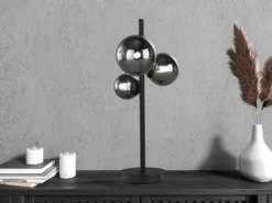 LED Tischleuchte BALA Schwarz mit 3 Rauchglas Kugeln, Höhe 48cm