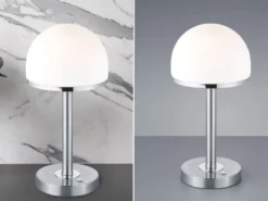 LED Tischleuchte BERLIN Silber mit Glas Lampenschirm dimmbar, Höhe 39cm