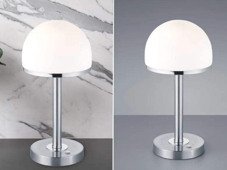 LED Tischleuchte BERLIN Silber mit Glas Lampenschirm dimmbar, Höhe 39cm