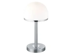LED Tischleuchte BERLIN Silber mit Glas Lampenschirm dimmbar, Höhe 39cm