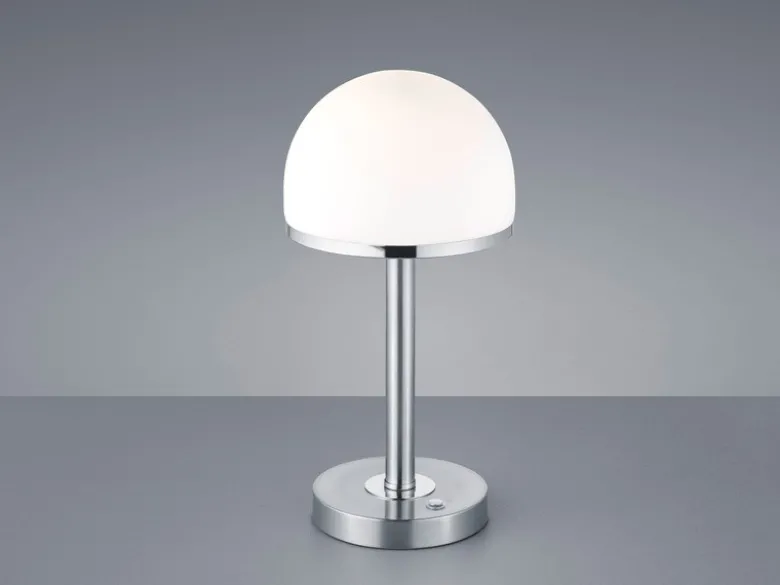 LED Tischleuchte BERLIN Silber mit Glas Lampenschirm dimmbar, Höhe 39cm