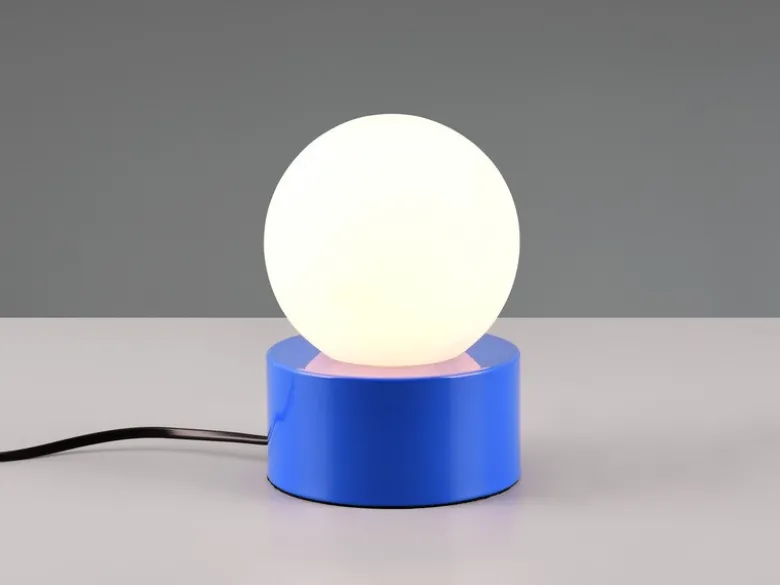 LED Tischleuchte Blau mit Touch-Funktion & Glaskugel Weiß, Höhe 17cm