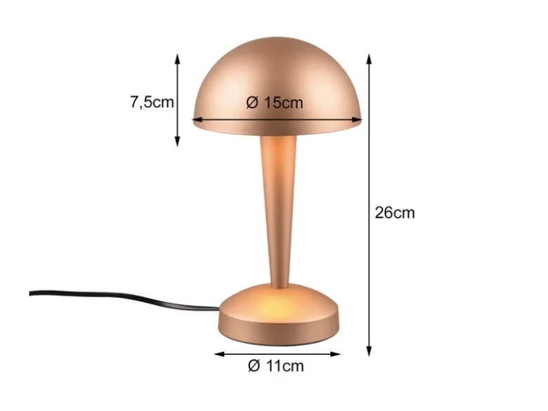 LED Tischleuchte CANARIA aus Metall mit Touchfunktion Coffee Gold, Höhe 26cm