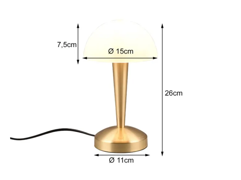 LED Tischleuchte CANARIA mit Glasschirm Touchfunktion Messing, Höhe 26cm